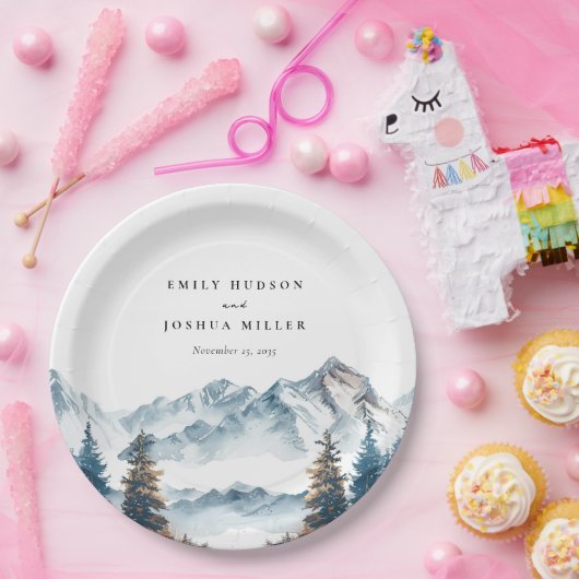 Wintergebirge Pinienbäume Hochzeit Pappteller (Party)