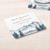 Wintergebirge Pinienbäume Hochzeit Rechteckiger Pappuntersetzer (angewinkelt)