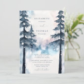 Wintergebirge Schnee Pine Trees Elegante Hochzeit Einladung (Stehend Vorderseite)