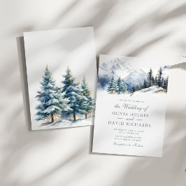 Wintergebirge und Pinienbäume Hochzeiten Einladung