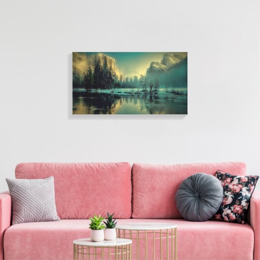 Wintergebirgslandschaft am See Leinwanddruck (Insitu (Wohnzimmer))
