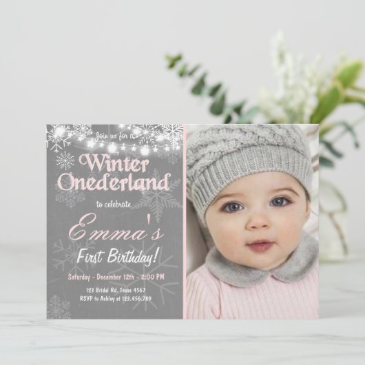 Wintergeburtsfeier Einladung (Stehend Vorderseite)