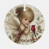 Wintergeflüster – Feenkind mit Kardinal Ornament Aus Glas (Rückseite)