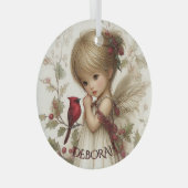 Wintergeflüster – Feenkind mit Kardinal Ornament Aus Glas (Vorderseite Rechts)