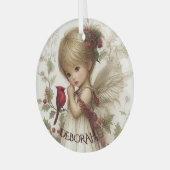 Wintergeflüster – Feenkind mit Kardinal Ornament Aus Glas (Vorderseite links)