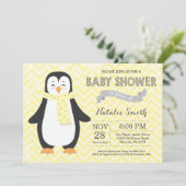 Wintergelbe Penguin Kinderdusche Einladung (Stehend Vorderseite)