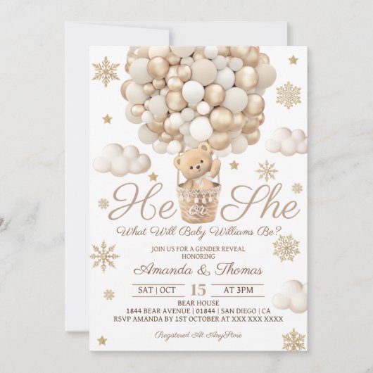 Wintergeschlecht offenbart Bärenthema Einladung (Vorderseite)