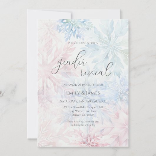 Wintergeschlecht offenbart Party Rosa Blaue Schnee Einladung (Vorderseite)