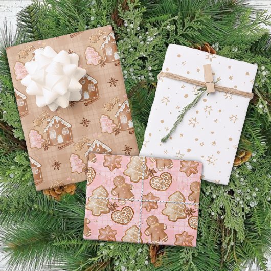 Wintergingerbrot Niedlich Stars Spaß Weihnachten Geschenkpapier Set