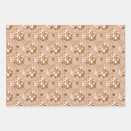 Wintergingerbrot Niedlich Stars Spaß Weihnachten Geschenkpapier Set (Vorderseite)