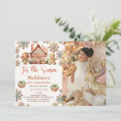 Wintergingerbrot Weihnachtskost Geburtstags-Foto Einladung (Stehend Vorderseite)