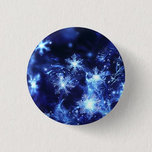 Winterglanz Blaue Schneeflocken Button (Vorderseite)