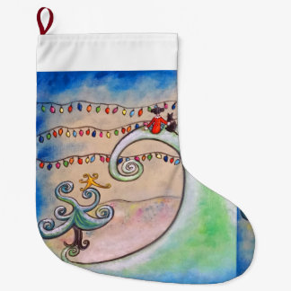 Winterglühmädchen und Katze  Großer Weihnachtsstrumpf