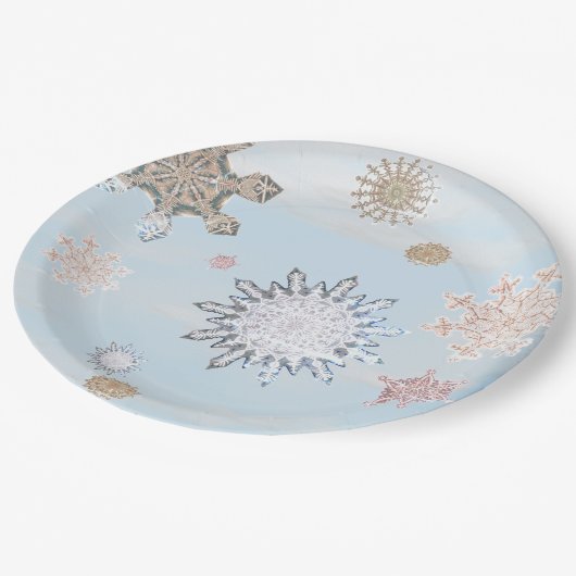 Winterglühpapier-Teller für Schneeflocken, gefrore Pappteller (Schrägansicht)