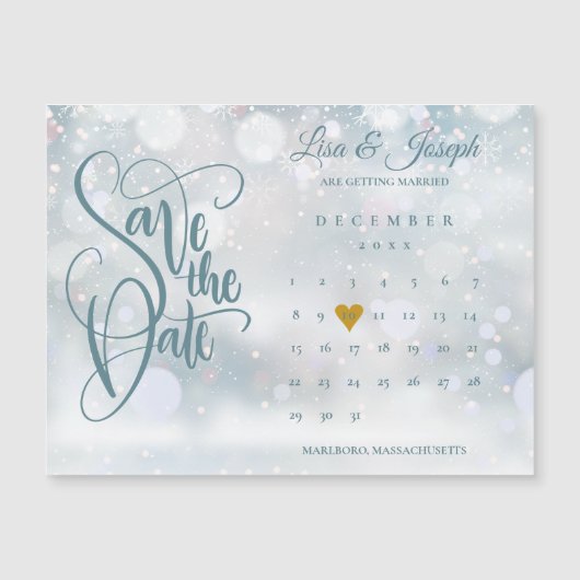 Wintergoldenherz-Kalender Save the Date Magnetkarte (Vorderseite)