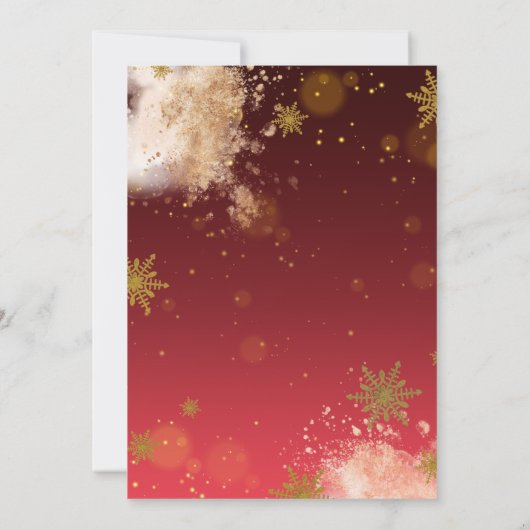 Wintergoldenschneeflocken auf Burgund Weihnachts-P Einladung (Rückseite)