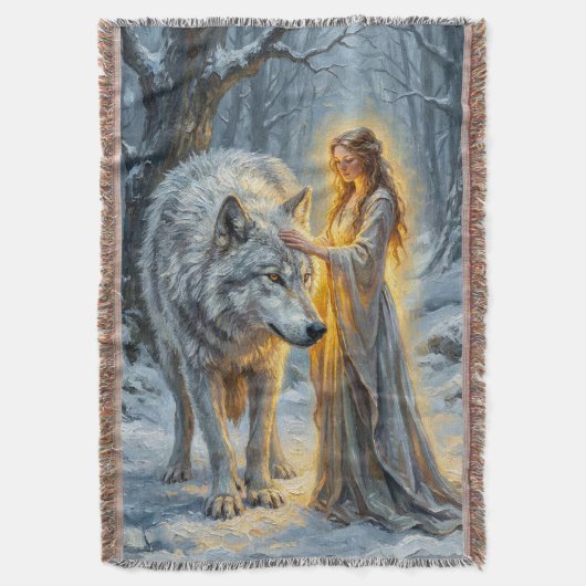 Wintergöttin & Weißer Wolf Decke (Vorderseite Vertikal)