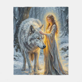 Wintergöttin & Weißer Wolf Fleecedecke