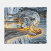 Wintergöttin & Weißer Wolf Fleecedecke (Vorderseite (Horizontal))