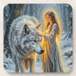 Wintergöttin & Weißer Wolf Getränkeuntersetzer
