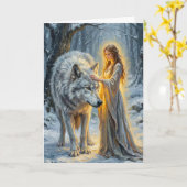 Wintergöttin & Weißer Wolf Karte (Gelbe Blume)