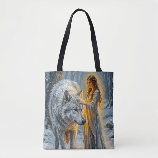 Wintergöttin & Weißer Wolf Tasche (Vorderseite)