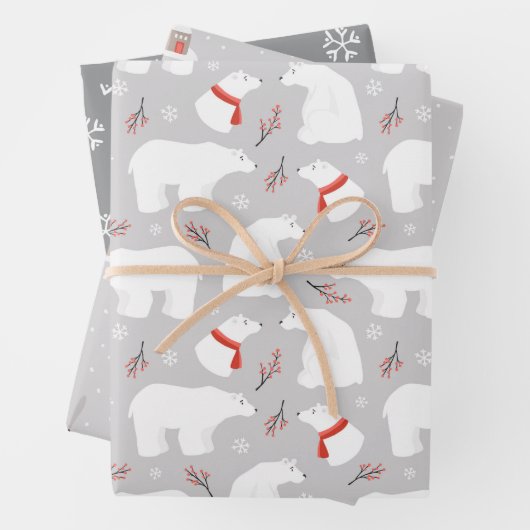 Wintergräber, Eisbär, Schneeflocken koordiniert Geschenkpapier Set (Beispiel)