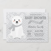 Wintergraue Polar Bear Babydusche Einladung (Vorderseite)