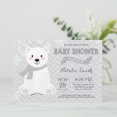 Wintergraue Polar Bear Babydusche Einladung (Stehend Vorderseite)