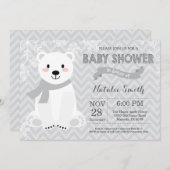Wintergraue Polar Bear Babydusche Einladung (Vorne/Hinten)
