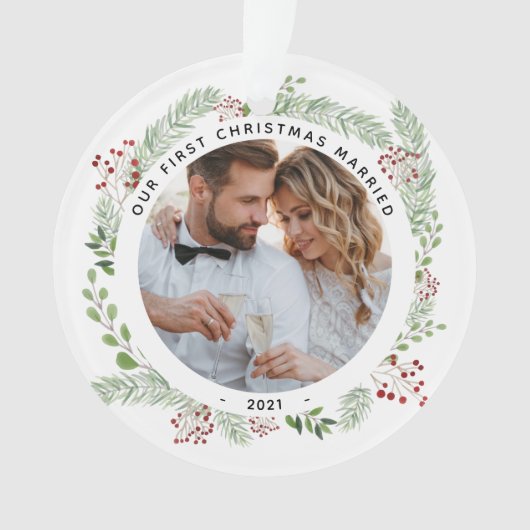 Wintergrün 1. Weihnachtsgeschmack Verheiratet Ornament (Vorderseite)