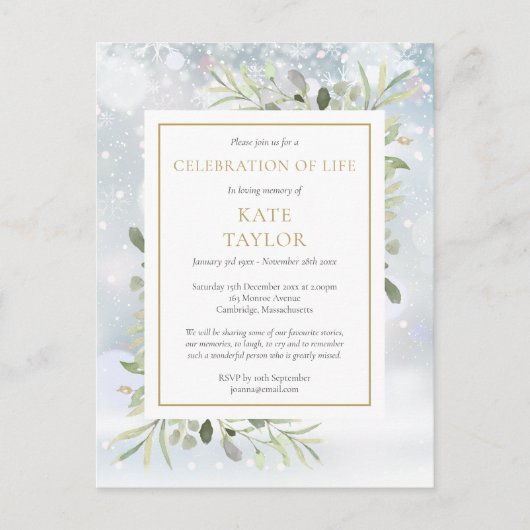 Wintergrün - Beerdigung des Lebens Ankündigungspostkarte (Vorderseite)