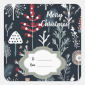 Wintergrün botanisch Merry Christmas Quadratischer Aufkleber (Vorderseite)