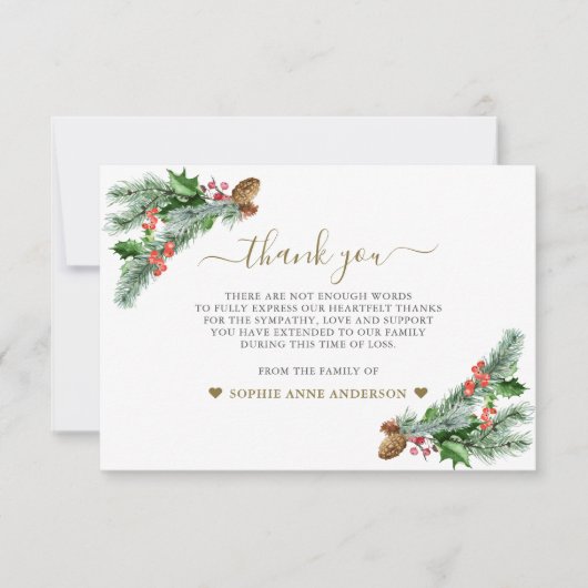 Wintergrün Bouquet Foto in Erinnerung Dankeskarte (Vorderseite)