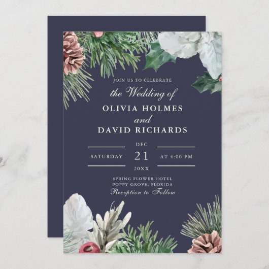 Wintergrün Einladung Hochzeit (Vorne/Hinten)