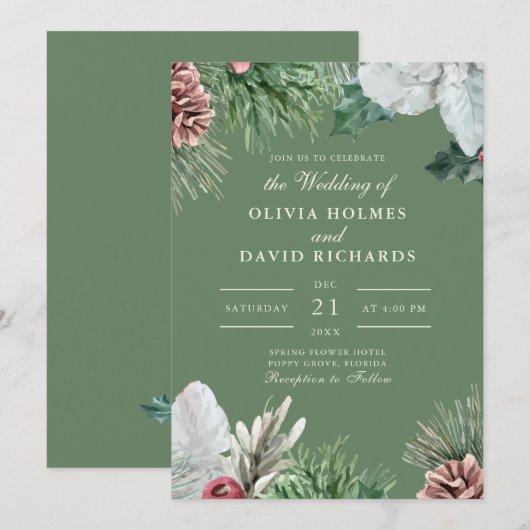 Wintergrün Einladung Hochzeit (Vorne/Hinten)