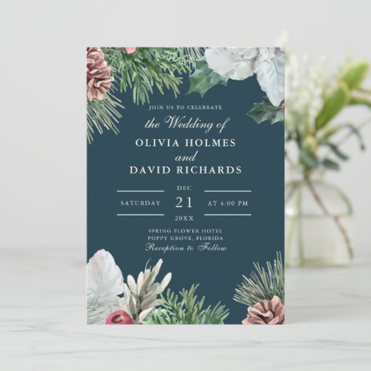 Wintergrün Einladung Hochzeit (Stehend Vorderseite)