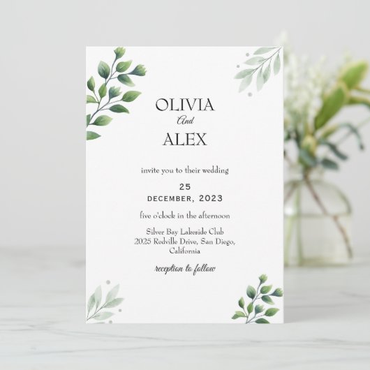 Wintergrün Einladung Hochzeit (Stehend Vorderseite)