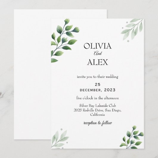 Wintergrün Einladung Hochzeit (Vorne/Hinten)