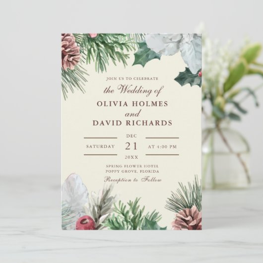 Wintergrün Einladung Hochzeit (Stehend Vorderseite)