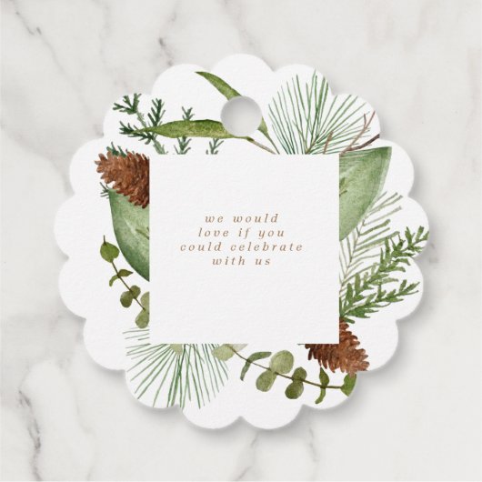 Wintergrün elegant Save the Date Geschenkanhänger (Rückseite)