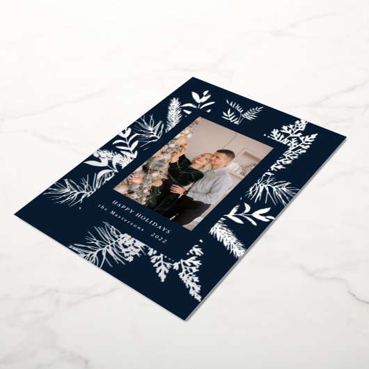 Wintergrün, elegante Foto-Urlaubskarte Folieneinladung (Gedreht)