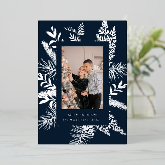 Wintergrün, elegante Foto-Urlaubskarte Folieneinladung (Stehend vorne)