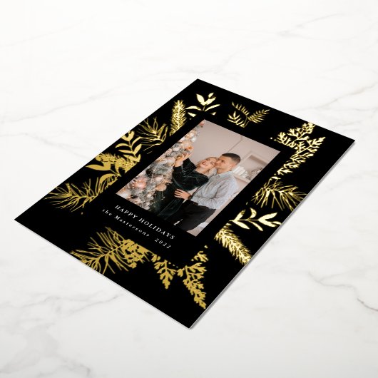 Wintergrün, elegante Foto-Urlaubskarte Folieneinladung (Gedreht)