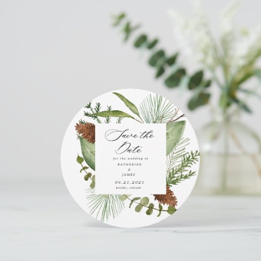 Wintergrün elegantes Save the Date Foto Einladung (Stehend Vorderseite)