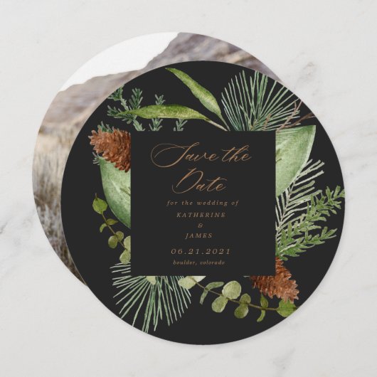 Wintergrün elegantes Save the Date Foto Einladung (Vorne/Hinten)