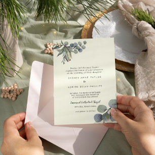Wintergrün Elfenbein Hochzeit Einladung