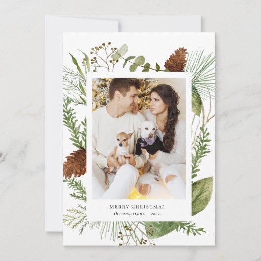 Wintergrün frohe Weihnachtsfotokarte Feiertagskarte (Vorderseite)