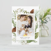 Wintergrün frohe Weihnachtsfotokarte Feiertagskarte (Stehend Vorderseite)