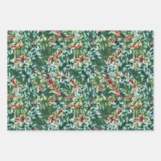 Wintergrün, Glocken und Pinecone Weihnachten Geschenkpapier Set (Vorderseite)